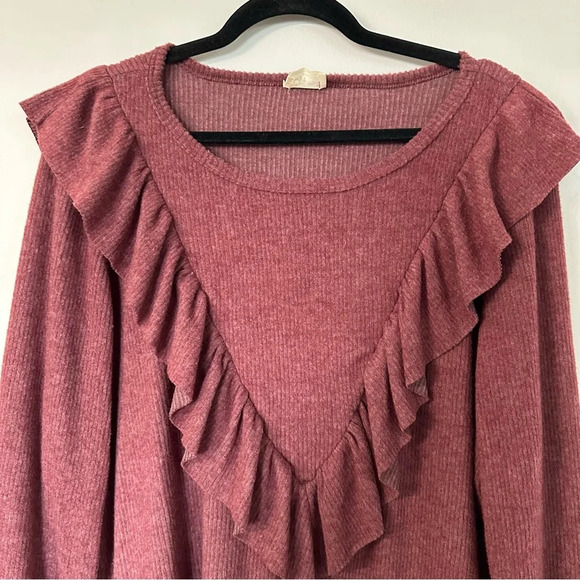 Lovely Melody Women’s Round Neck Long Sleeve Ruffle Ribbed Sweater Sz 2XL GUC - Picture 4 of 7